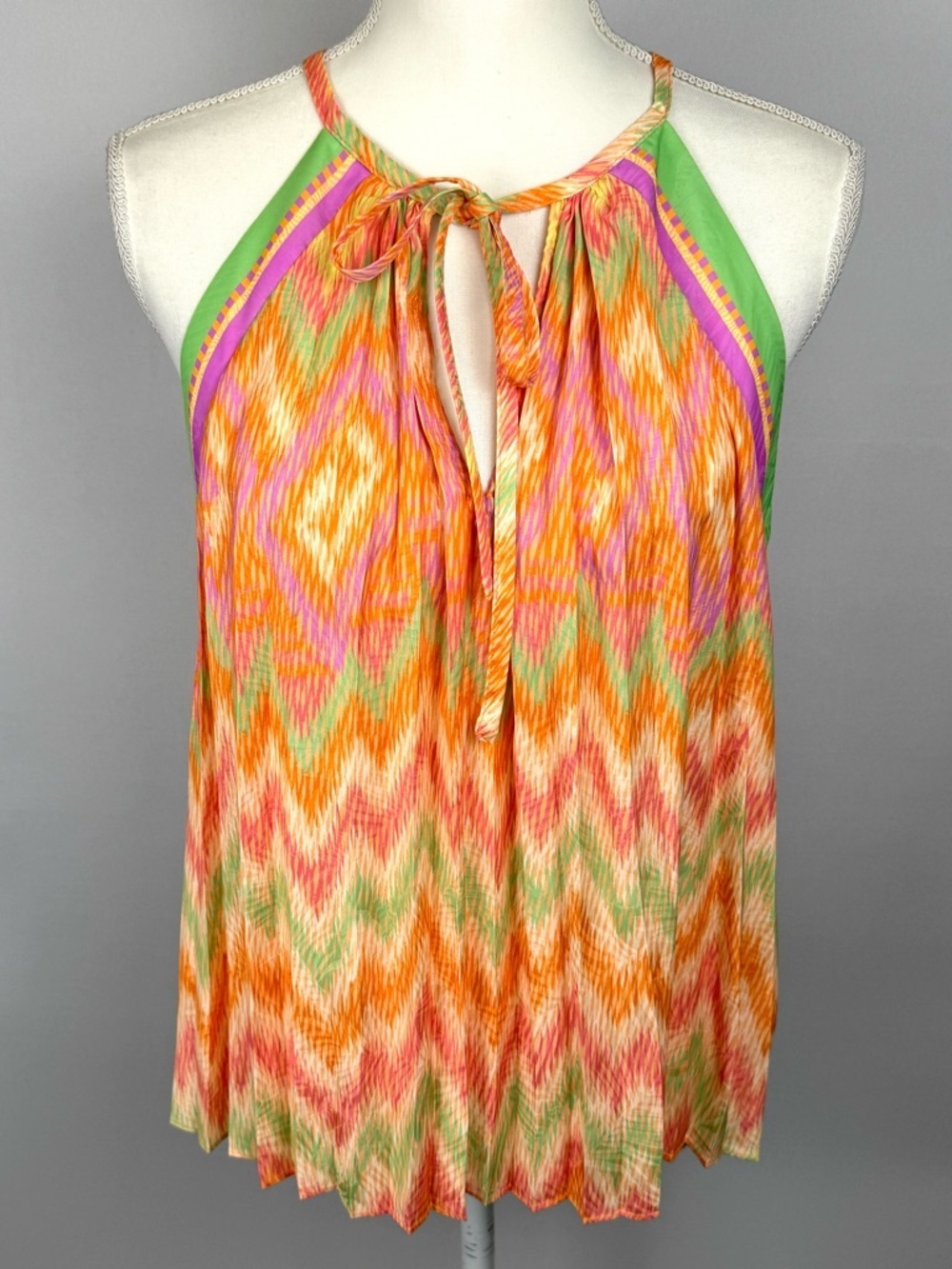Current Air Colorful Zigzag Pleated A-Line Tank Top Sleeveless Small Artsy Y2K